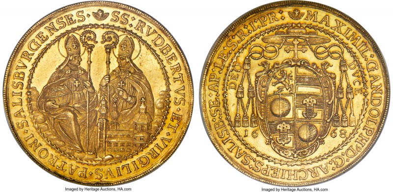Salzburg. Maximilian Gandolph gold 8 Ducat 1668 MS63 S Prooflike NGC, KM202, Fr-...