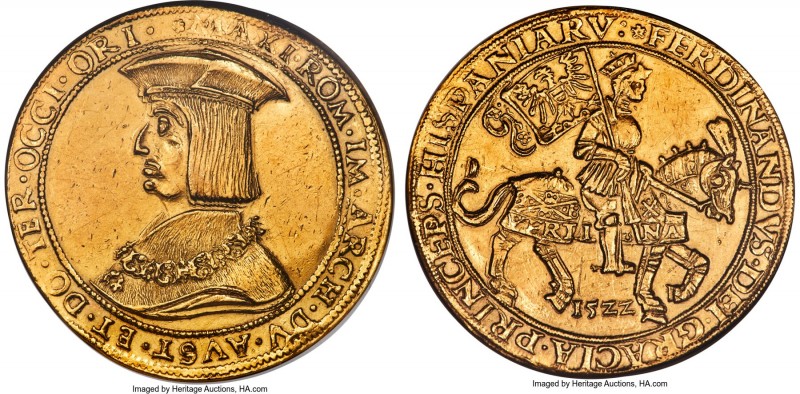 Ferdinand I (1522-1564) gold 10 Ducat 1522 AU Details (Mount Removed) NGC, St. V...