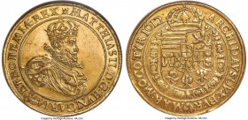 Matthias II gold 10 Ducat 1612 MS62 NGC, Vienna mint, KM155 (Rare), Fr-89 (Very Rare, listed as "No Date"), Horsky-Unl. 34.93gm. Struck from Taler die...