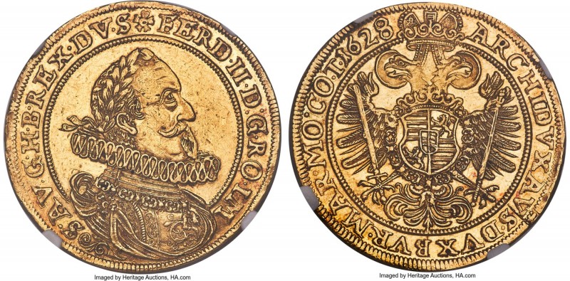 Ferdinand II gold 5 Ducat 1628 MS61 NGC, Breslau mint, cf. KM660 (listed as Vien...