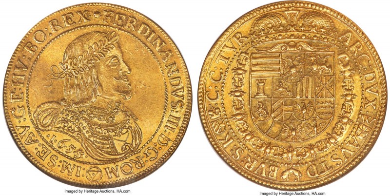 Ferdinand III gold 10 Ducat 1655-(c) UNC Details (Obverse Graffiti, Bent) NGC, V...