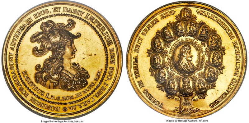 Leopold I gold "Coronation of Joseph I" Medal of 100 Ducats ND (1690)-GFN MS61 P...