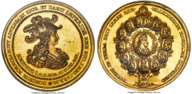Leopold I gold "Coronation of Joseph I" Medal of 100 Ducats ND (1690)-GFN MS61 Prooflike NGC, Montenuovo-1221 var. (there, in silver), Horsky-2416 var...