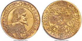 Ferdinand III gold 10 Ducat 1638-(q) MS60 NGC, Prague mint, KM429, Fr-46a (prev. Fr-213), cf. Horsky-1967 (5 Ducat), Donebauer-2354 (same), Herinek-29...