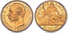 Danish Colony. Christian IX gold 10 Daler (50 Francs) 1904-(h) MS63 NGC, Copenhagen mint, KM73, Fr-2, Sieg-32. Representing the largest gold denominat...