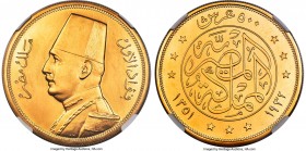 Fuad I gold Proof 500 Piastres AH 1351 (1932) PR65 NGC, London mint, KM355, Fr-31. A well-kept conditional survivor of the type representing one of th...