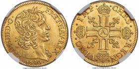 Louis XIII gold Louis d'Or 1640-A MS62 NGC, Paris mint, KM105, Fr-410, Gad-58. The first year of this short-lived "Short Curl" type, which began issua...