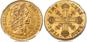 Louis XIII gold 4 Louis d'Or 1640-A AU Details (Mount Removed) NGC, Paris mint, KM111, Fr-408, Gad-60 (R5), Ciani-1610, Dup-1296. 26.83gm. Of astonish...