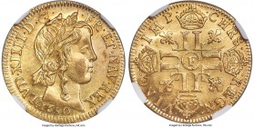 Louis XIV gold Louis d'Or 1650-F UNC Details (Obverse Scratched) NGC, Angers mint, KM157.7, Fr-418, Gad-245, Ciani-1787. Hailing from the obscure and ...