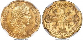 Louis XIV gold Louis d'Or 1664-A MS66+ NGC, Paris mint, KM200.1, Fr-421, Gad-246, Ciani-1789. Simply superb as a representative of the "Juvenile bust"...