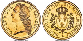 Louis XV gold Proof Pattern Ecu 1740-A PR62 NGC, Paris mint, KM-Pn15, Dav-1331, Gad-322 (R5), Ciani-2124, Dup-Unl. 49.15gm. By Joseph Charles Roettier...
