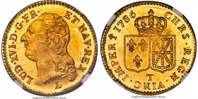 Louis XVI gold Louis d'Or 1786-T MS66 NGC, Nantes mint, KM591.14, Fr-475, Gad-361. A superior gem marked by stunning mint brilliance that envelopes th...