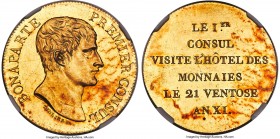 Napoleon gold Proof Medallic Essai "Paris Mint Visit" 5 Francs L'An XI (1803) PR62+ NGC, Maz-629 (R5), VG-1204. Reeded edge. By Tiolier. Commemorating...