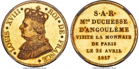 Louis XVIII gold Proof Medallic "Mint Visit" 5 Francs 1817 PR64+ Cameo NGC, KM-M12d (3 Known), Maz-789 (R5), VG-2494. Incuse edge lettering. Struck in...