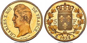 Charles X gold Proof Off-Metal Essai 5 Francs 1824-A PR63 Cameo NGC, Paris mint, KM-Unl., Gad-643, Maz-878 (R5), VG-2612. Incuse edge lettering. Wholl...