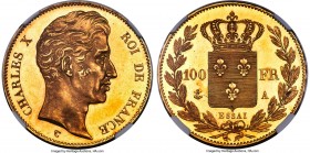 Charles X gold Proof Essai 100 Francs ND (1824)-A PR64 Ultra Cameo NGC, Paris mint, KM-Unl., Maz-886 (R5), VG-2670 (attributed to 1830). Raised edge l...