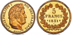 Louis Philippe I gold Proof Off-Metal Essai 5 Francs 1831-A PR62 Cameo NGC, Paris mint, Gad-677a, Maz-1068a (R5), VG-2820. Raised edge lettering. An i...