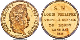 Louis Philippe I gold Essai "Rouen Mint Visit" 5 Francs 1831 MS61 Prooflike NGC, KM-M20c (Rare), Maz-1168 (R4), cf. VG-2824 (there, in silver). By Dom...