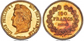 Louis Philippe I gold Proof Essai 100 Francs ND (1831) PR63 Cameo NGC, KM-Unl., Maz-1057a (R5), VG-2747. Raised edge lettering. An exceptional represe...