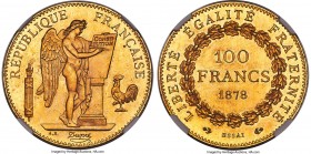 Republic gold Proof Essai 100 Francs 1878 PR62 NGC, KM-E34, Gad-1137, Maz-2112 (R4), VG-3902. Plain edge. Smaller characters variety. A gleaming Essai...