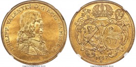 Bamberg. Philipp Valentin von Rieneck gold 5 Ducat 1657 MS62 NGC, Nürnberg mint, KM-A47 (Rare), Fr-166 (Very Rare), Heller-Unl., Krug-265.01 (citing t...