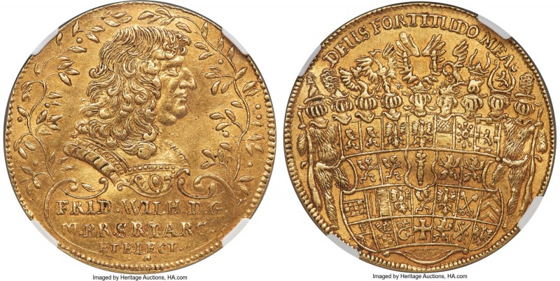 Brandenburg. Friedrich Wilhelm gold 5 Ducat 1679 AU58 NGC, Berlin mint, KM493, F...