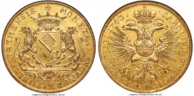 Bremen. Free City gold 10 Ducat 1743-MF MS62 NGC, KM-Unl., Fr-418 (Rare), Wittelsbach-Unl., cf. Jungk-511 (gold striking mentioned, though weight not ...