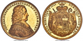 Mainz. Philipp Karl von Eltz-Kempenich gold Medallic 25 Ducat 1740 MS63 S Prooflike NGC, KM-Unl., Fr-Unl., cf. Würdtwein-491 (in silver), Heiligenberg...