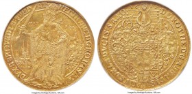 Quedlinburg. Dorothea von Sachsen gold 8 Ducat 1617-HL AU Details (Obverse Graffiti) NGC, Quedlinburg mint, KM14, Fr-2444 (Rare), Schnee-638, Cappe-19...