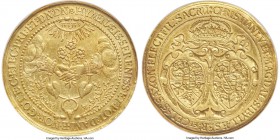 Saxony. Johann Georg I gold "Marriage of Magdalena Sibylla to Christian, Prince-Elector of Denmark" Medal of 10 Ducats 1635 AU58 NGC, cf. Merseburger-...
