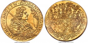 Saxony. Johann Georg III gold 6 Ducat 1690-IK UNC Details (Mount Removed) NGC, Dresden mint, KM588 (Rare; this coin), Fr-2744 (Unique), Merseburger-Un...