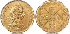 Charles II gold "Elephant" 5 Guineas 1668 AU58 NGC, KM430.2, Fr-281, S-3329, Schneider-Unl. VICESIMO edge. First Bust. Compelling for its type and bor...