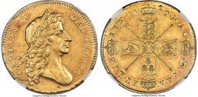 Charles II gold 5 Guineas 1679 MS61 NGC, KM444.1, Fr-281, S-3331, Schneider-Unl. 41.8gm. TRICESIMO PRIMO edge. A type rarely seen in higher tiers of p...