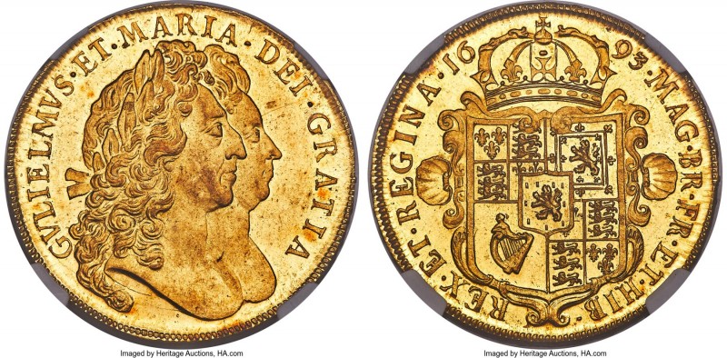 William & Mary gold 5 Guineas 1693 MS64 Prooflike NGC, KM479.1, Fr-299, S-3422, ...