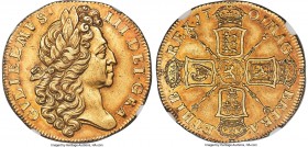William III gold "Fine Work" 2 Guineas 1701 AU58 NGC, KM507, Fr-321, S-3457, Schneider-482. 16.8gm. A bold portrait of William III takes center stage ...