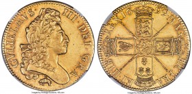 William III gold "Elephant & Castle" 5 Guineas 1699 MS61 NGC, KM505.2, Fr-311, S-3455, Schneider-479. 41.7gm. UNDECIMO edge. A covetable 5 Guineas, st...