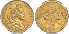 William III gold "Fine Work" 5 Guineas 1701 MS61+ NGC, KM508, Fr-310, S-3456, Schneider-481. Plain scepters variety. DECIMO TERTIO edge. An exceedingl...