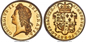 George II gold Proof 5 Guineas 1731 PR64+ Cameo NGC, KM571.1, S-3663A, W&R-68 (R4), Schneider-558. QVARTO edge. By John Croker, reverse by John Tanner...