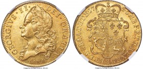 George II gold 5 Guineas 1746-LIMA MS60 NGC, KM586.1, Fr-335, S-3665, Schneider-564. DECIMO NONO edge. An immensely popular hallmarked issue struck fr...