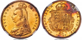 Victoria gold 1/2 Sovereign 1887 MS65 NGC, KM766, S-3869. Jubilee bust. A radiant gem with Prooflike qualities and an area of deep volcanic red tone p...