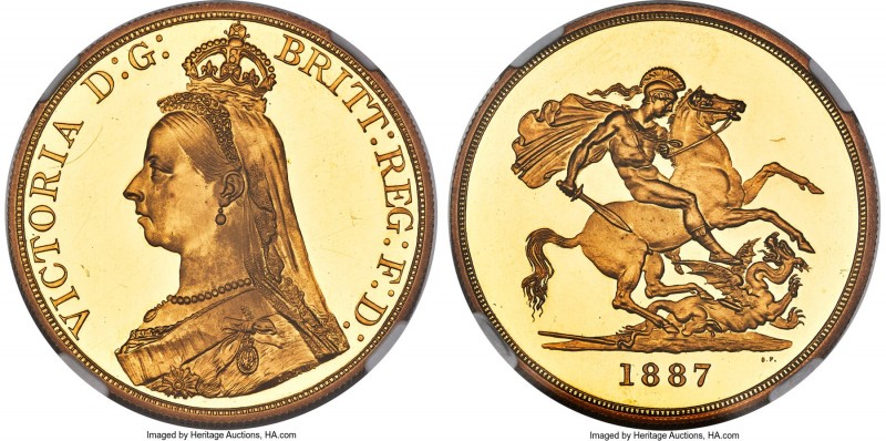 Victoria gold Proof 5 Pounds 1887 PR63 Ultra Cameo NGC, KM769, Fr-390, S-3864, W...