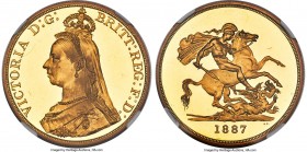Victoria gold Proof 5 Pounds 1887 PR63 Ultra Cameo NGC, KM769, Fr-390, S-3864, W&R-285. With a tiny mintage of 797 pieces, this specimen represents on...