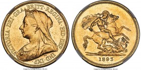 Victoria gold 5 Pounds 1893 AU Details (Scratches) NGC, KM787, S-3872. A scarce one-year type from a mintage of merely 20,000, this stately issue enjo...