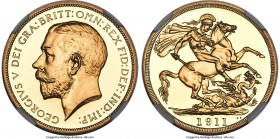 George V gold Proof 2 Pounds 1911 PR64+ Cameo NGC, KM821, S-3995, W&R-415. Stunningly radiant, with hard mirrored fields and a degree of visual contra...