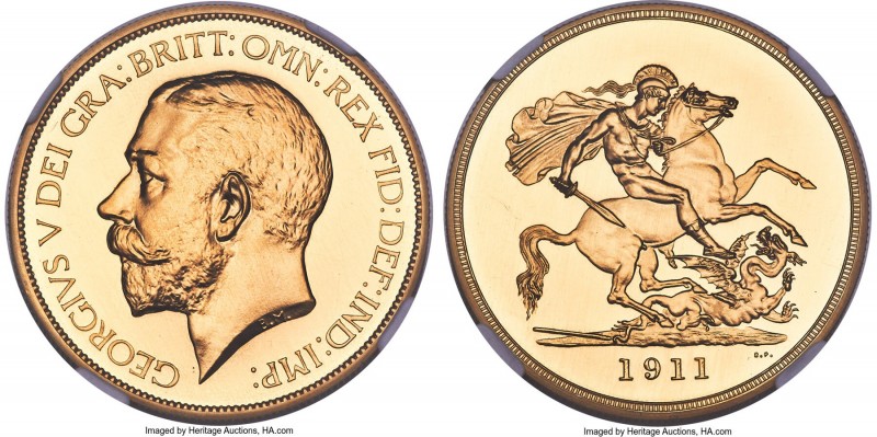 George V gold Proof 5 Pounds 1911 PR64 Cameo NGC, KM822, S-3994, W&R-414. Mintag...