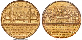 Ferdinand I gold "Last Supper" Medal of 10 Ducats 1534-Dated MS63 NGC, Husz-21, Horsky-Unl., Julius-Unl. 44mm. 35.14gm. By Christoph Fueszl. A very ra...