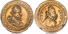 Matthias II gold "Wedding to Anna of Austria" Medal of 4 Ducats 1611 AU58 NGC, Montenuovo-711, Horsky-Unl., Julius-Unl. 13.87gm. Struck upon Holy Roma...