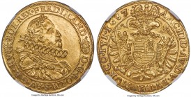 Ferdinand II gold 5 Ducat 1637/6-KB MS63+ NGC, Kremnitz mint, KM-A105, Fr-93, Herinek-1157, Husz-Unl., Unger-883. 17.43gm. An extraordinarily rare mul...