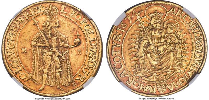 Leopold I gold 5 Ducat 1674-KB AU50 NGC, Kremnitz mint, KM182, Fr-125, Horsky-Un...