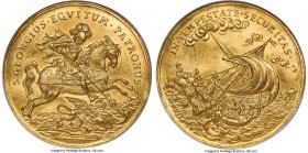 Karl Wilhelm Becker gold Medallic Restrike "St. George" 10 Ducat ND (1820-1830) UNC Details (Bent) NGC, Kremnitz mint, cf. Fr-571 (original issue), Hu...